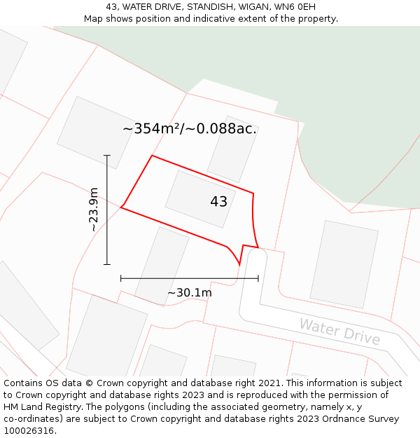 43, WATER DRIVE, STANDISH, WIGAN, WN6 0EH: Plot and title map
