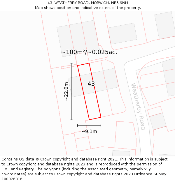 43, WEATHERBY ROAD, NORWICH, NR5 9NH: Plot and title map