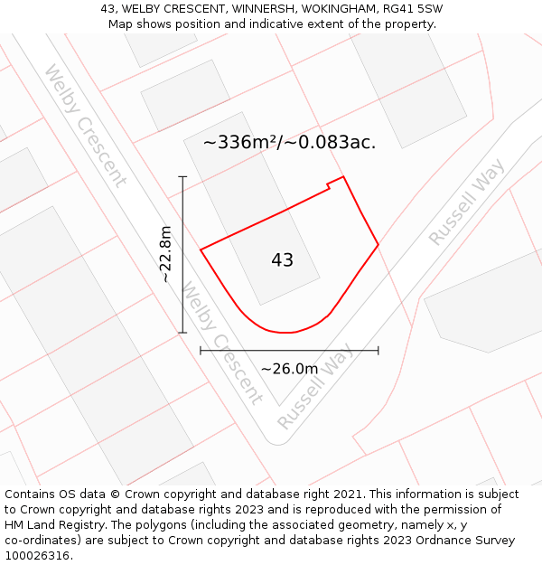 43, WELBY CRESCENT, WINNERSH, WOKINGHAM, RG41 5SW: Plot and title map