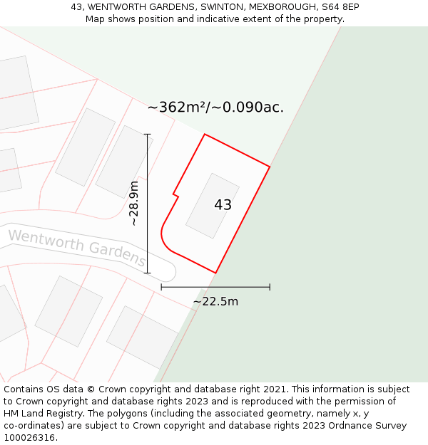 43, WENTWORTH GARDENS, SWINTON, MEXBOROUGH, S64 8EP: Plot and title map