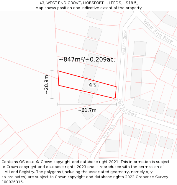43, WEST END GROVE, HORSFORTH, LEEDS, LS18 5JJ: Plot and title map