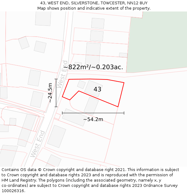 43, WEST END, SILVERSTONE, TOWCESTER, NN12 8UY: Plot and title map