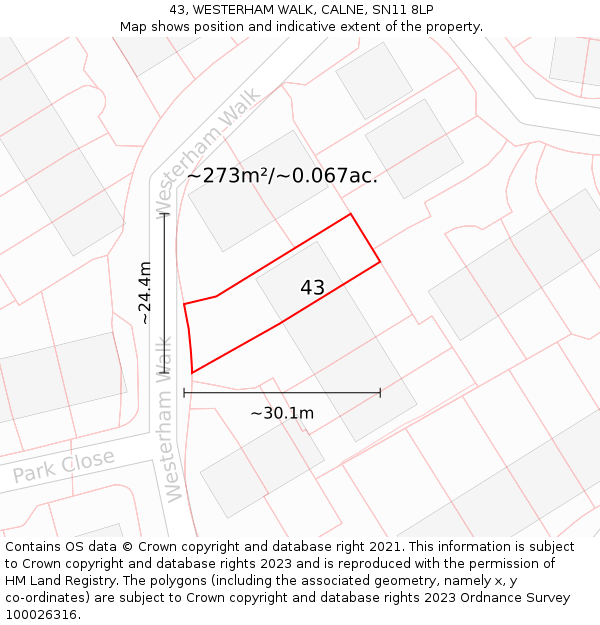 43, WESTERHAM WALK, CALNE, SN11 8LP: Plot and title map