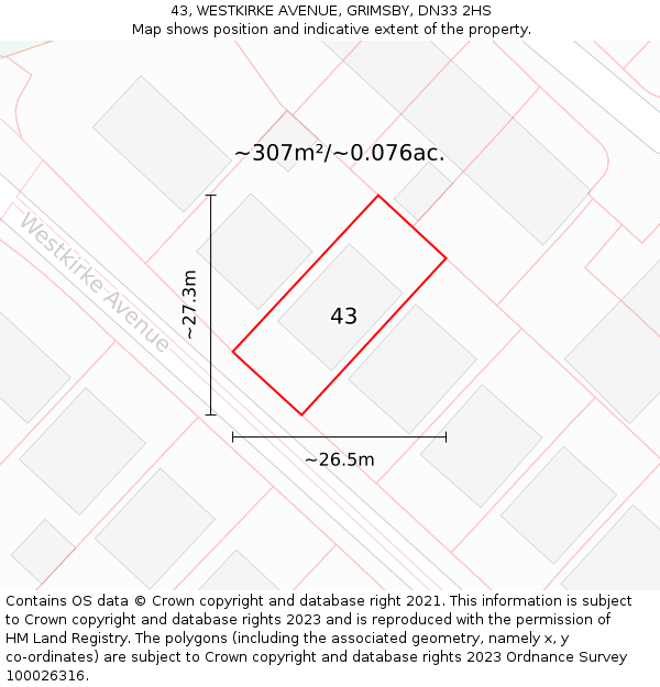 43, WESTKIRKE AVENUE, GRIMSBY, DN33 2HS: Plot and title map