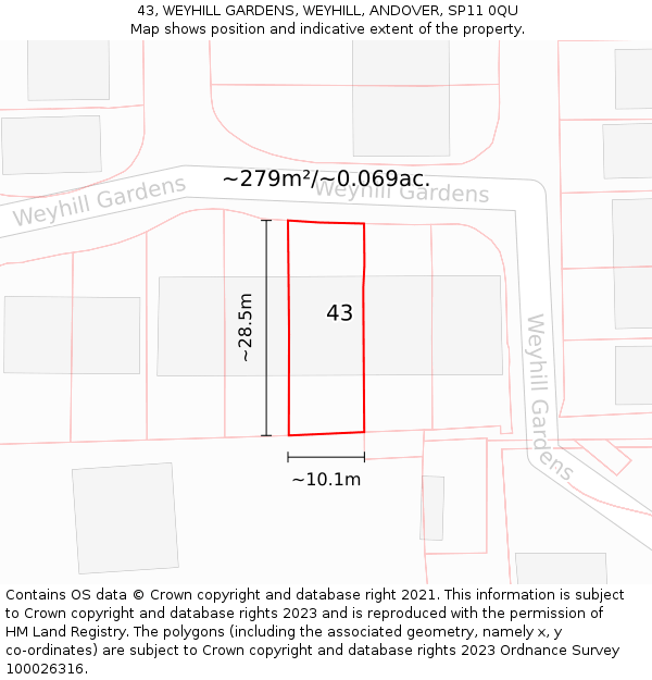 43, WEYHILL GARDENS, WEYHILL, ANDOVER, SP11 0QU: Plot and title map