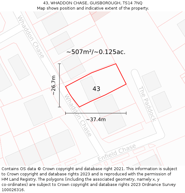43, WHADDON CHASE, GUISBOROUGH, TS14 7NQ: Plot and title map