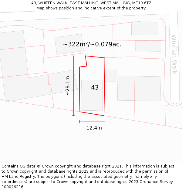 43, WHIFFEN WALK, EAST MALLING, WEST MALLING, ME19 6TZ: Plot and title map