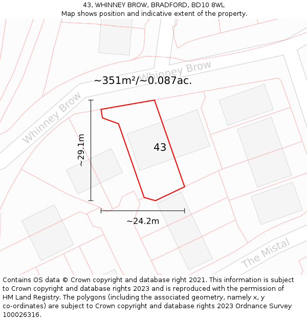 43, WHINNEY BROW, BRADFORD, BD10 8WL: Plot and title map