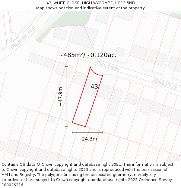 43, WHITE CLOSE, HIGH WYCOMBE, HP13 5ND: Plot and title map
