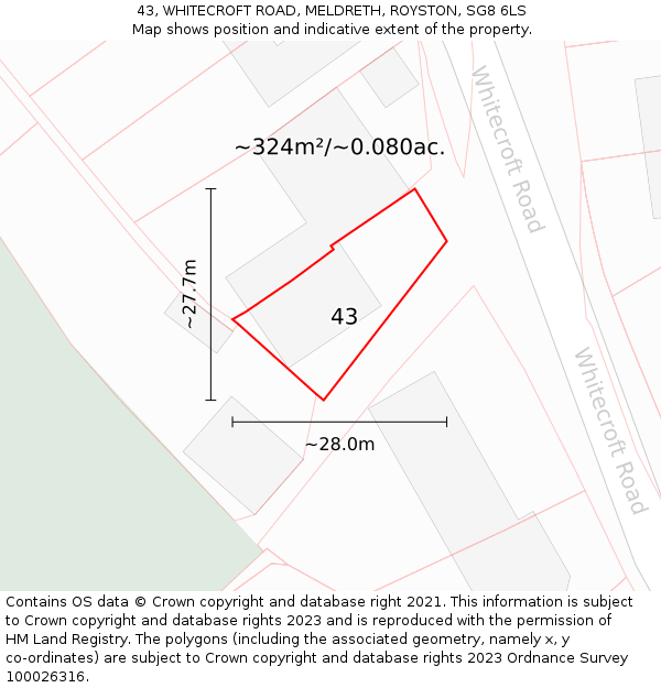 43, WHITECROFT ROAD, MELDRETH, ROYSTON, SG8 6LS: Plot and title map