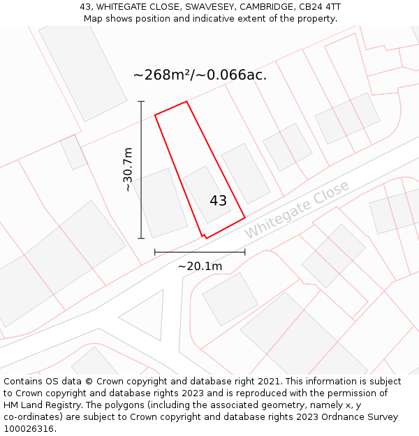 43, WHITEGATE CLOSE, SWAVESEY, CAMBRIDGE, CB24 4TT: Plot and title map