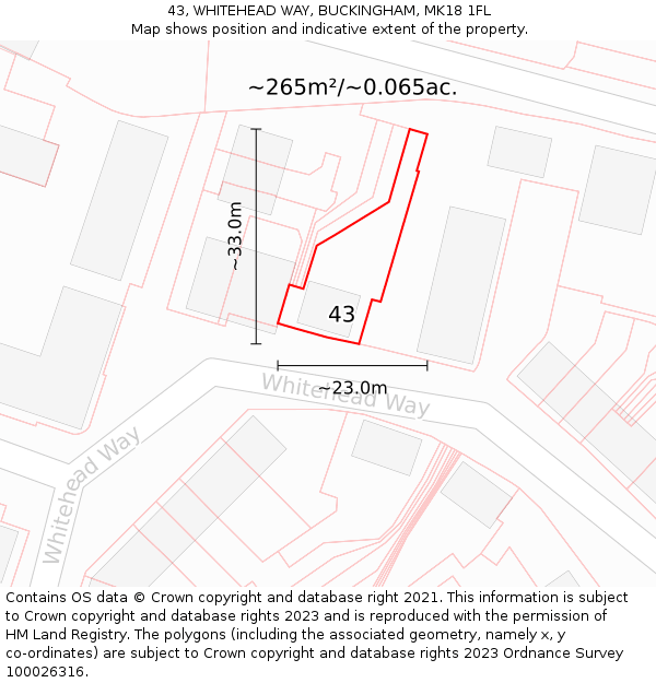 43, WHITEHEAD WAY, BUCKINGHAM, MK18 1FL: Plot and title map