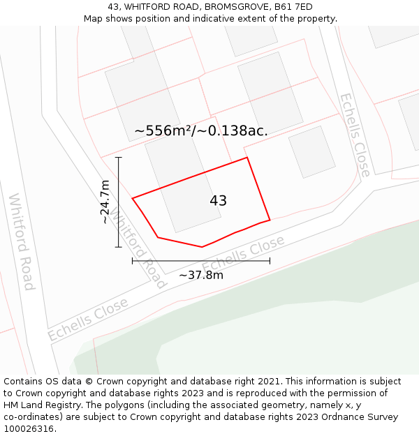 43, WHITFORD ROAD, BROMSGROVE, B61 7ED: Plot and title map