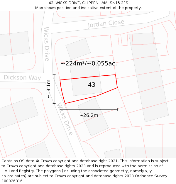 43, WICKS DRIVE, CHIPPENHAM, SN15 3FS: Plot and title map