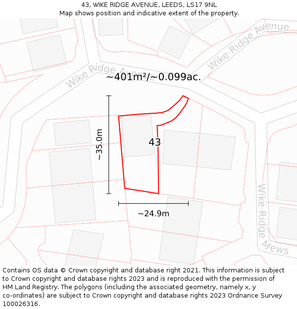 43, WIKE RIDGE AVENUE, LEEDS, LS17 9NL: Plot and title map