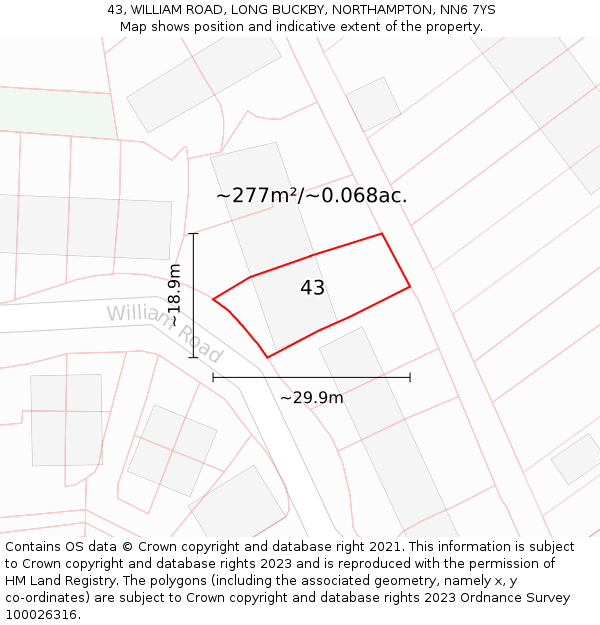 43, WILLIAM ROAD, LONG BUCKBY, NORTHAMPTON, NN6 7YS: Plot and title map