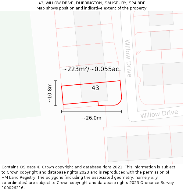 43, WILLOW DRIVE, DURRINGTON, SALISBURY, SP4 8DE: Plot and title map