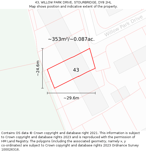 43, WILLOW PARK DRIVE, STOURBRIDGE, DY8 2HL: Plot and title map