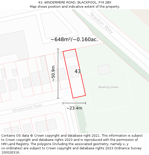 43, WINDERMERE ROAD, BLACKPOOL, FY4 2BX: Plot and title map