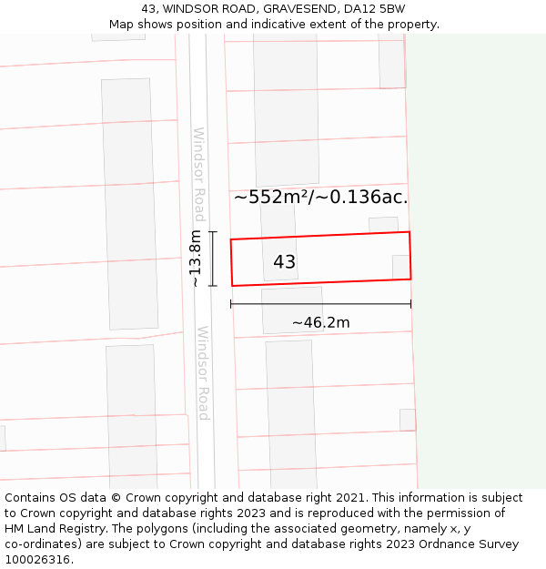 43, WINDSOR ROAD, GRAVESEND, DA12 5BW: Plot and title map