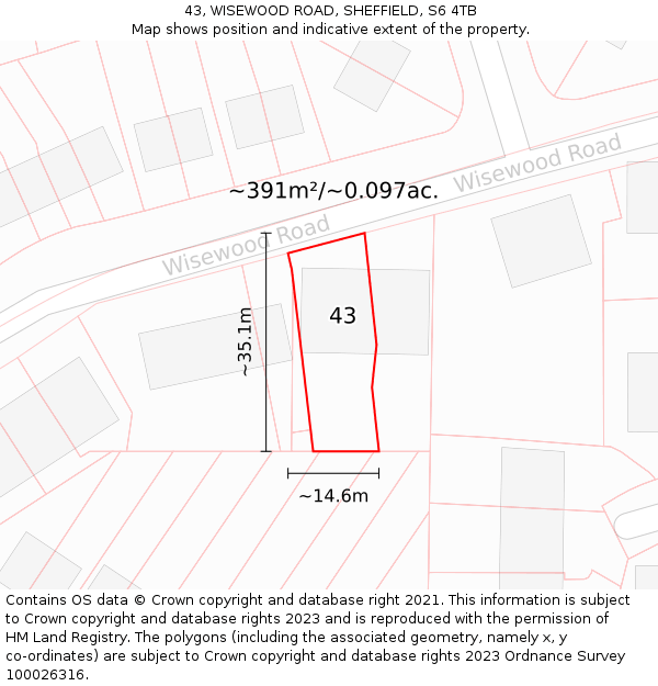 43, WISEWOOD ROAD, SHEFFIELD, S6 4TB: Plot and title map