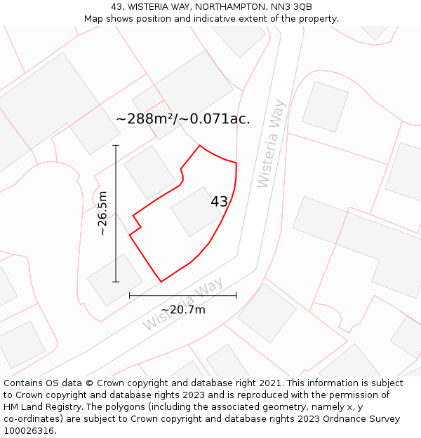 43, WISTERIA WAY, NORTHAMPTON, NN3 3QB: Plot and title map