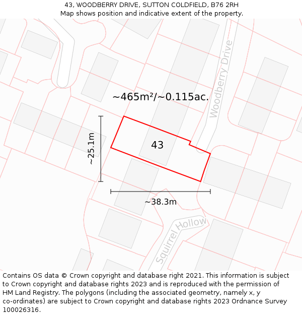 43, WOODBERRY DRIVE, SUTTON COLDFIELD, B76 2RH: Plot and title map