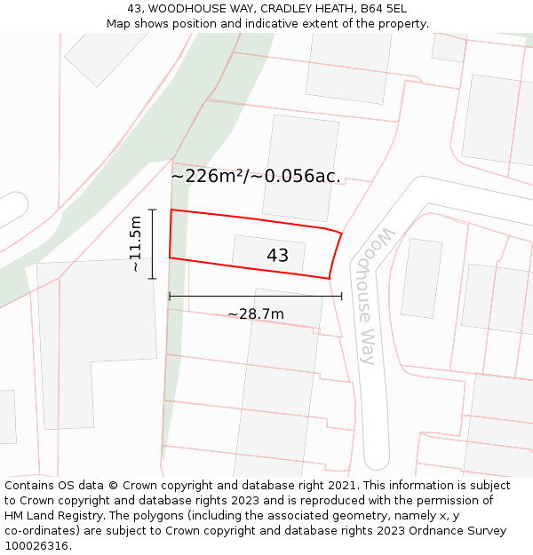 43, WOODHOUSE WAY, CRADLEY HEATH, B64 5EL: Plot and title map