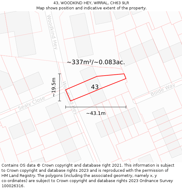 43, WOODKIND HEY, WIRRAL, CH63 9LR: Plot and title map