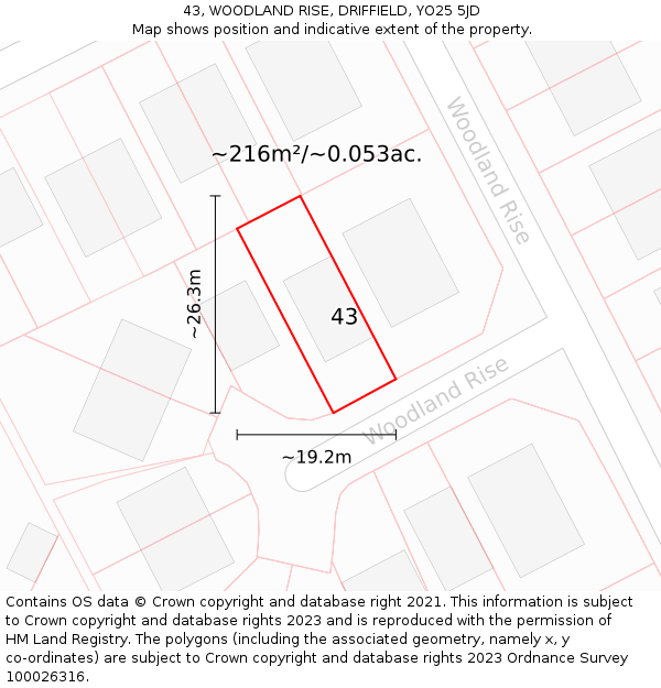43, WOODLAND RISE, DRIFFIELD, YO25 5JD: Plot and title map