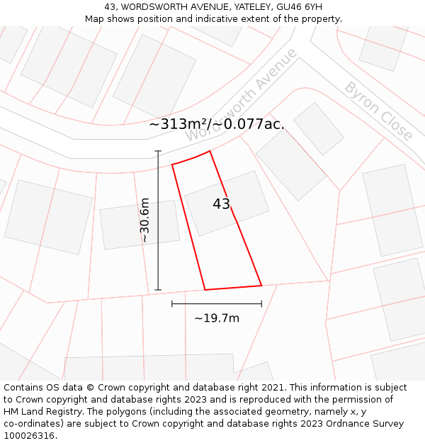 43, WORDSWORTH AVENUE, YATELEY, GU46 6YH: Plot and title map