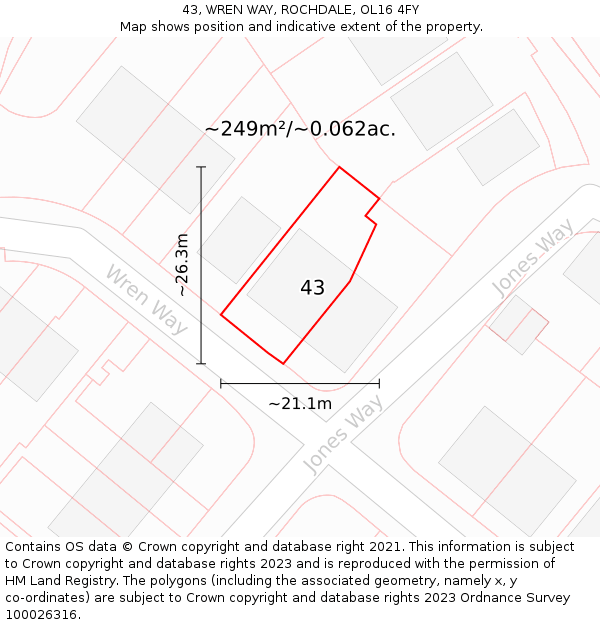 43, WREN WAY, ROCHDALE, OL16 4FY: Plot and title map