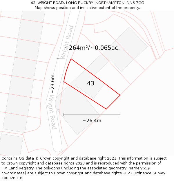 43, WRIGHT ROAD, LONG BUCKBY, NORTHAMPTON, NN6 7GG: Plot and title map