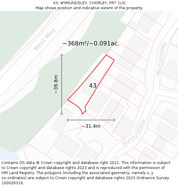 43, WYMUNDSLEY, CHORLEY, PR7 1US: Plot and title map