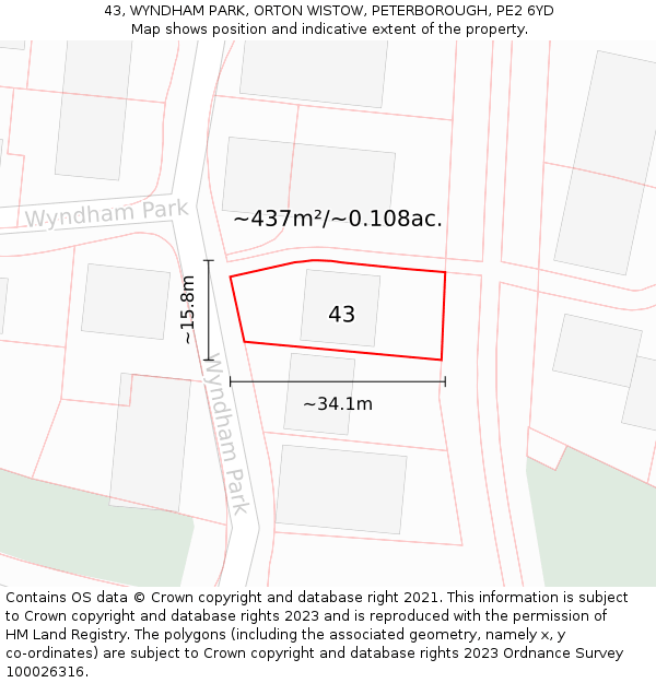 43, WYNDHAM PARK, ORTON WISTOW, PETERBOROUGH, PE2 6YD: Plot and title map