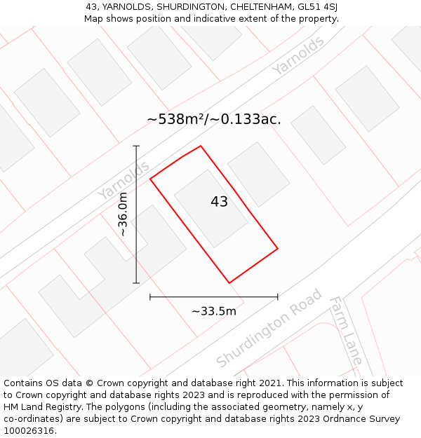 43, YARNOLDS, SHURDINGTON, CHELTENHAM, GL51 4SJ: Plot and title map