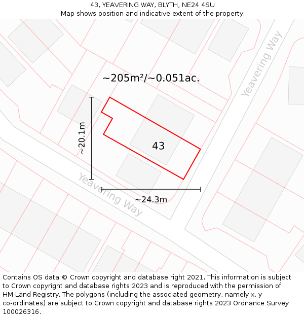43, YEAVERING WAY, BLYTH, NE24 4SU: Plot and title map