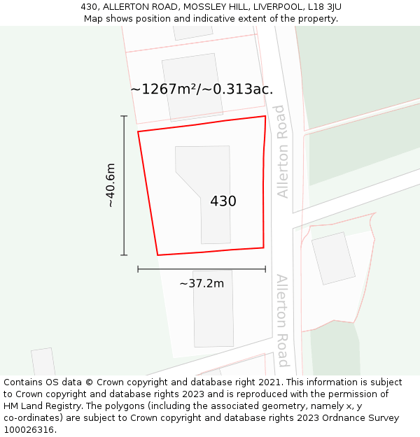 430, ALLERTON ROAD, MOSSLEY HILL, LIVERPOOL, L18 3JU: Plot and title map