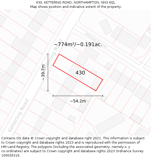 430, KETTERING ROAD, NORTHAMPTON, NN3 6QL: Plot and title map