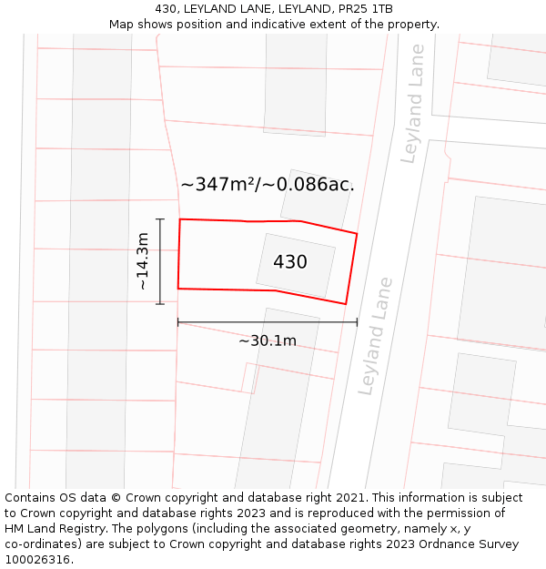 430, LEYLAND LANE, LEYLAND, PR25 1TB: Plot and title map