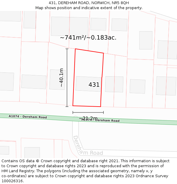 431, DEREHAM ROAD, NORWICH, NR5 8QH: Plot and title map