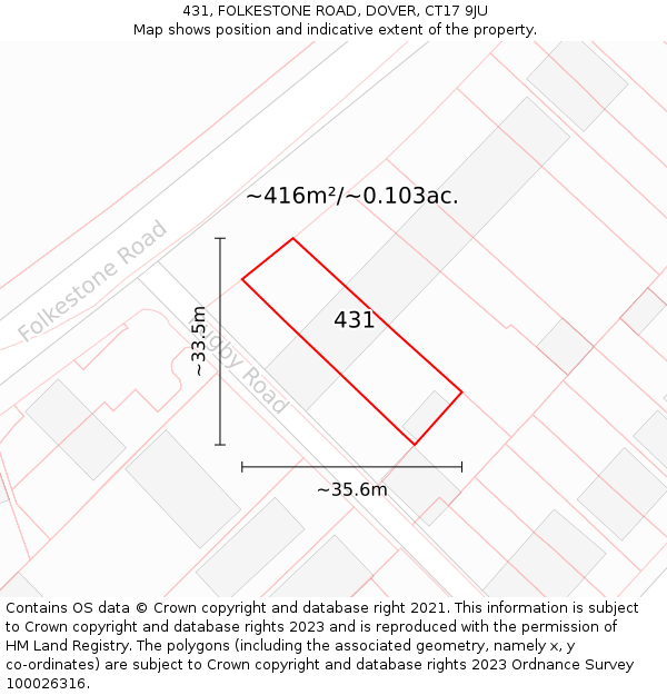 431, FOLKESTONE ROAD, DOVER, CT17 9JU: Plot and title map