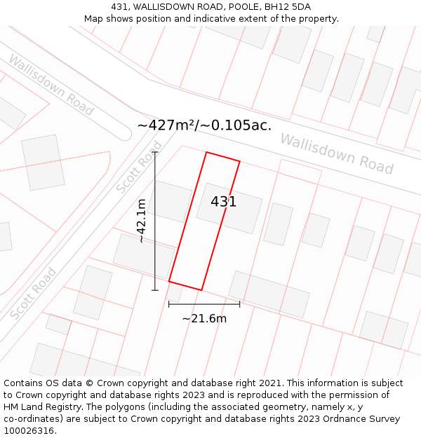 431, WALLISDOWN ROAD, POOLE, BH12 5DA: Plot and title map