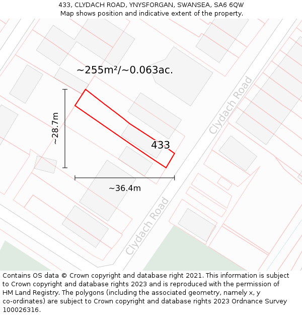 433, CLYDACH ROAD, YNYSFORGAN, SWANSEA, SA6 6QW: Plot and title map