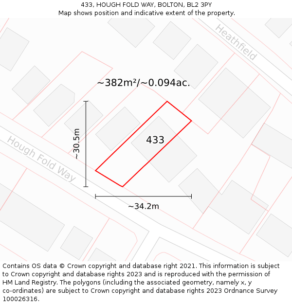433, HOUGH FOLD WAY, BOLTON, BL2 3PY: Plot and title map