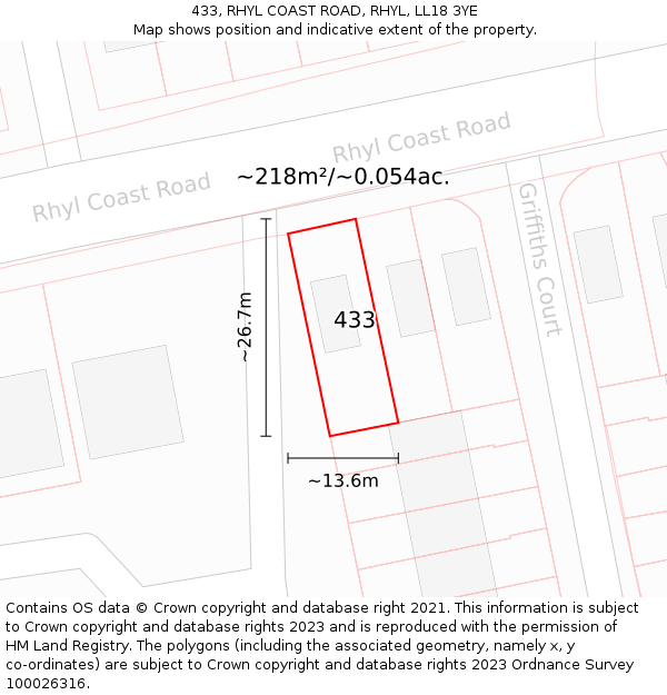 433, RHYL COAST ROAD, RHYL, LL18 3YE: Plot and title map