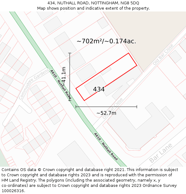 434, NUTHALL ROAD, NOTTINGHAM, NG8 5DQ: Plot and title map