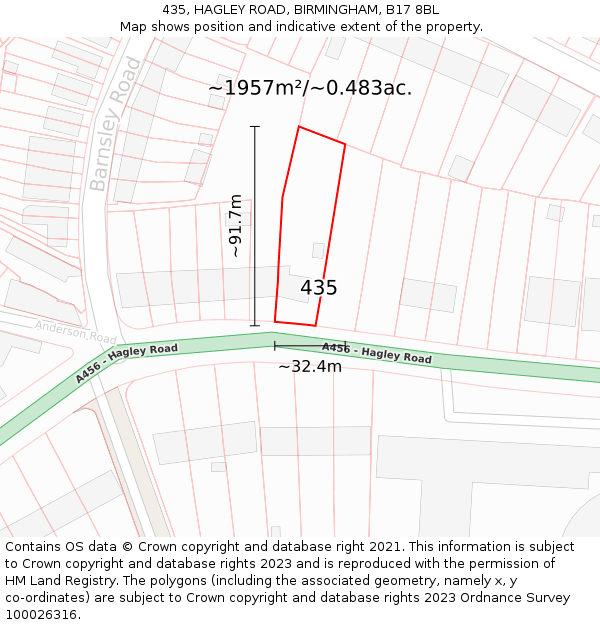435, HAGLEY ROAD, BIRMINGHAM, B17 8BL: Plot and title map