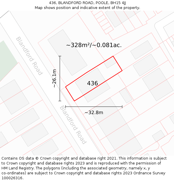 436, BLANDFORD ROAD, POOLE, BH15 4JJ: Plot and title map