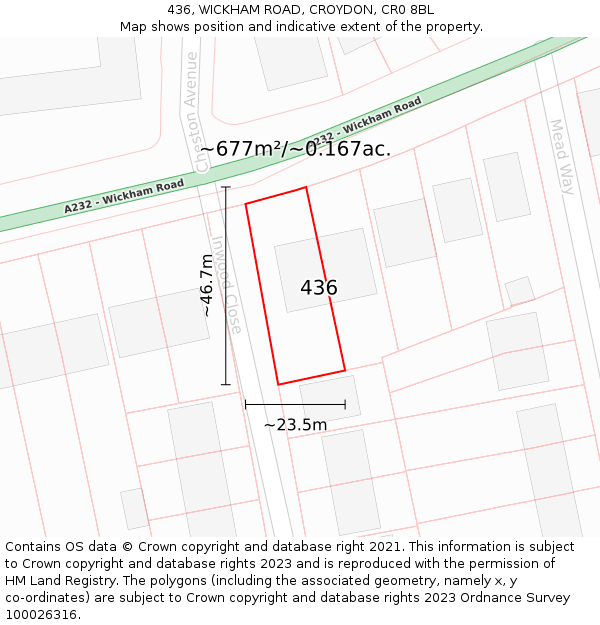 436, WICKHAM ROAD, CROYDON, CR0 8BL: Plot and title map